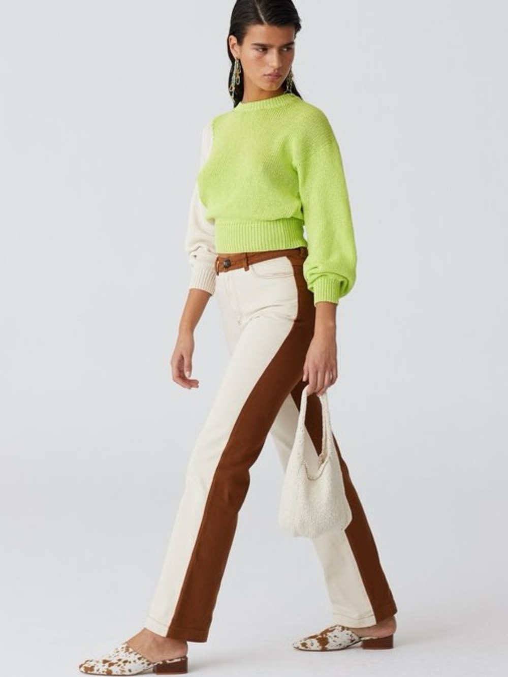 Paloma Wool Dax Pants Tan Brown Contrast Straight Leg Trousers Size 38